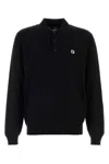 Fendi Stretch Wool Polo Shirt With Ribbed Cuffs And Hem In Black
