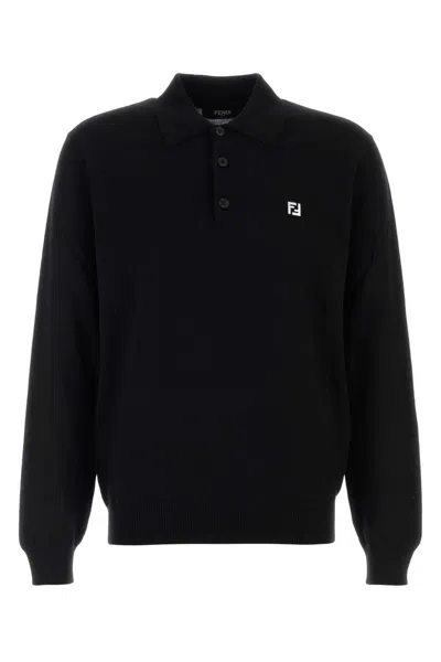 FENDI FENDI BLACK STRETCH WOOL POLO SHIRT