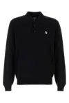 Fendi Stretch Wool Polo Shirt With Ribbed Cuffs And Hem In Black