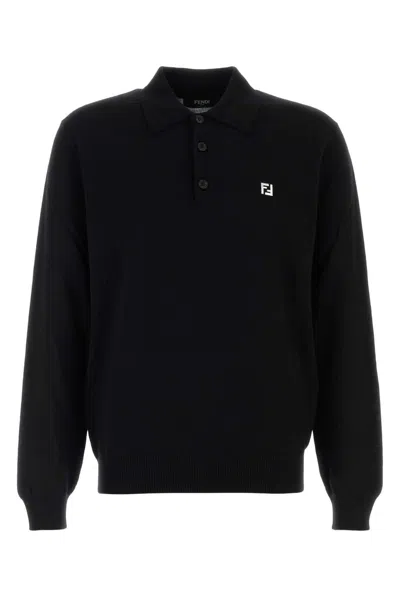 FENDI BLACK STRETCH WOOL POLO SHIRT