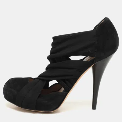 Pre-owned Fendi Black Suede And Fabric Criss Cross Pumps 39