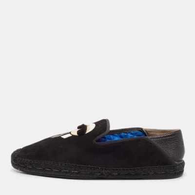 Pre-owned Fendi Black Suede Karlito Slip On Espadrille Flats Size 44