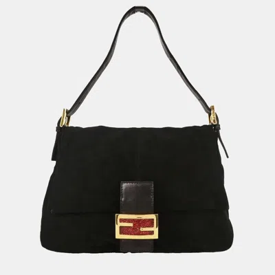Pre-owned Fendi Black Suede Mamma Baguette Handbag