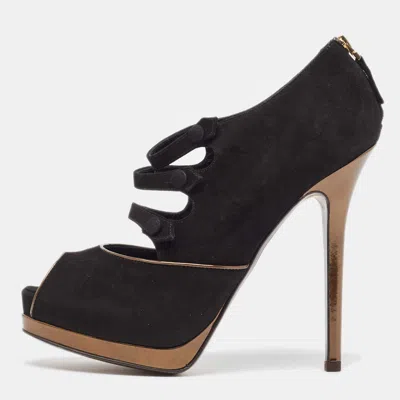 Pre-owned Fendi Black Suede Peep Toe Pumps Size 38.5