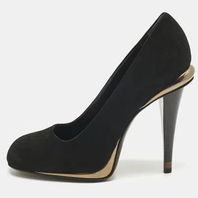 Pre-owned Fendi Black Suede Round Toe Pumps Size 40