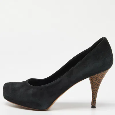 Pre-owned Fendi Black Suede Zucca Heel Pumps Size 37