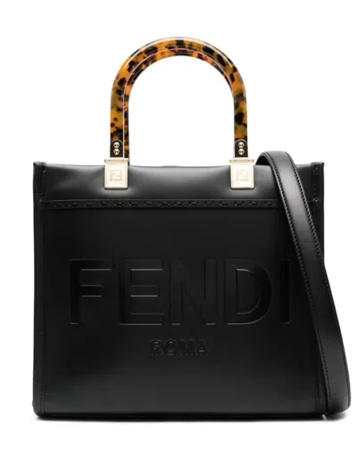 FENDI WOMEN BLACK SUNSHINE SMALL TOTE BAG, ONESIZE LUXURY TOTES FOR WOMEN DARVEYS
