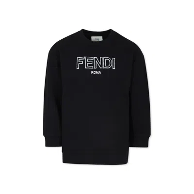 Fendi Black Sweatshirt For Kids With Logo
