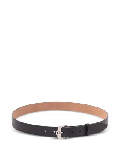 Fendi Black Textured Logo Belt In Brown