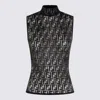 Fendi Women Black Crewneck Sleeveless Top With All-over Ff Motif And Rear Zip Closure In Tech Fabric In Black