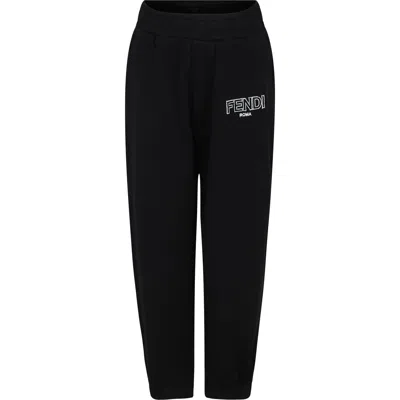 Fendi Black Trousers For Kids With  Logo