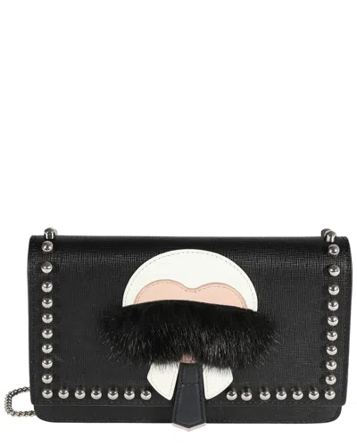 Fendi Black Vitello Elite & Mink Studded Karlito Chain Wallet (authentic Pre-  Loved)