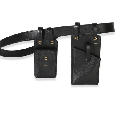 Pre-owned Fendi Black Vitello Glacier Utility Belt Pouch