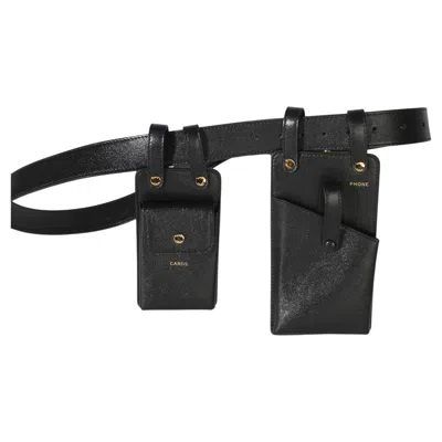 Pre-owned Fendi Black Vitello Glacier Utility Belt Pouch