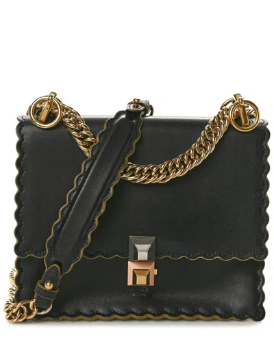 Fendi Black Vitello Liberty Leather Scalloped Studded Small Kan I Shoulder Bag  (authentic Pre-loved