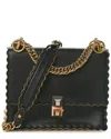 Fendi Black Vitello Liberty Leather Scalloped Studded Small Kan I Shoulder Bag  (authentic Pre-loved In Black