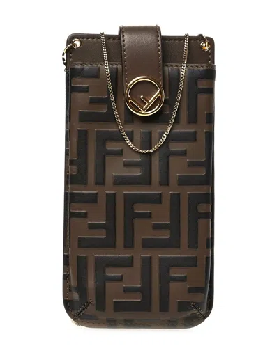 Fendi Black Vitello Soft Leather F Is  Ff 1974 Embossed Phone Pouch  (authentic Pre-loved) In Brown