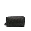 Fendi Ff Fabric Toiletry Case With Leather Handle In Black