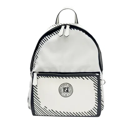 Pre-owned Fendi Black White Canvas Leather Backpack ()