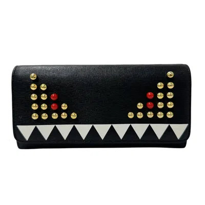 Pre-owned Fendi Black White Leather Long Bill Wallet (bi-fold) () In Multi