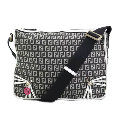 Pre-owned Fendi Black White Nylon Canvas Leather Shoulder Bag ()