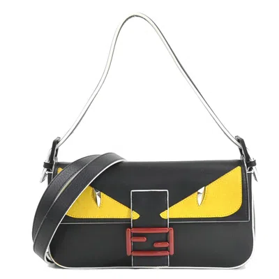 Pre-owned Fendi Black White Yellow Leather Handbag Shoulder Bag () In Black, White, Yellow