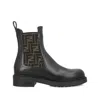 Fendi Filo Leather And Ff Fabric Biker Boots Shoes In Black