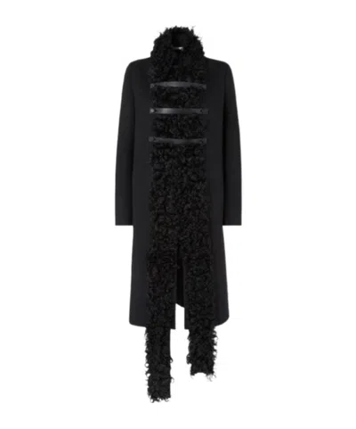 Fendi Black Wool And Shearling Coat In Multi