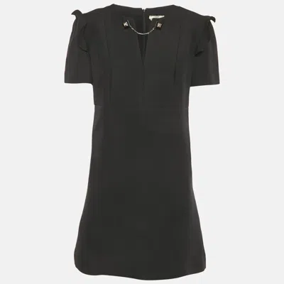 Pre-owned Fendi Black Wool Blend Chain Detail Mini Dress M