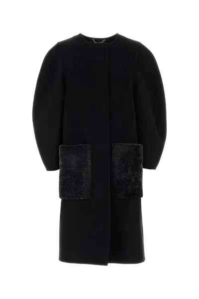FENDI BLACK WOOL BLEND COAT