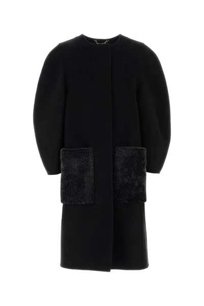 FENDI FENDI BLACK WOOL BLEND COAT