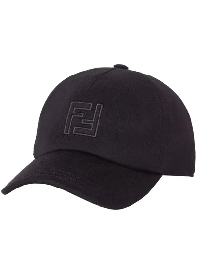 Fendi Black Wool Cashmere Baseball Ff In Orange