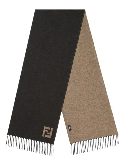Fendi Black Wool Cashmere Scarf Double In Orange