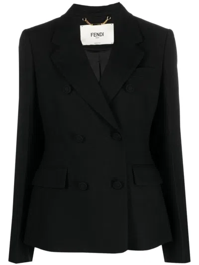 FENDI BLACK WOOL DOUBLE-BREASTED BLAZER