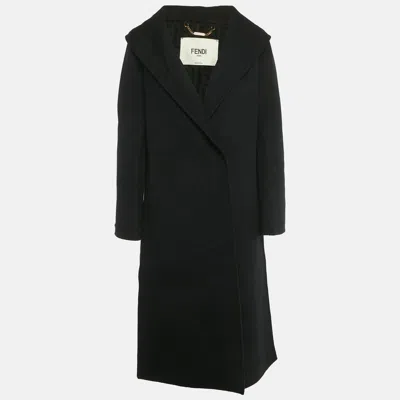 Pre-owned Fendi Black Wool Double Breasted Long Coat M
