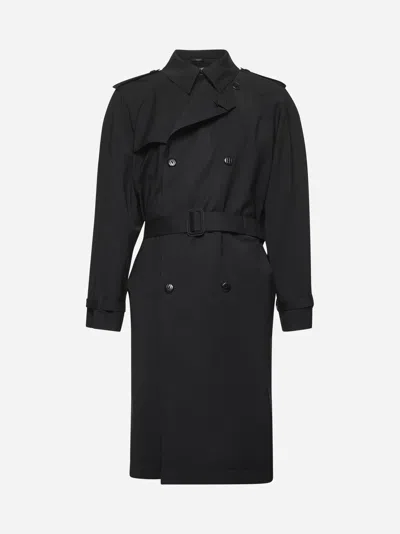 Fendi Black Wool Double-breasted Trench Coat