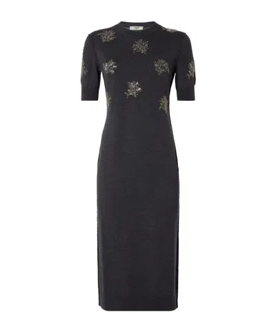 FENDI FENDI KNITTED SEQUINED FLOWER MIDI DRESS