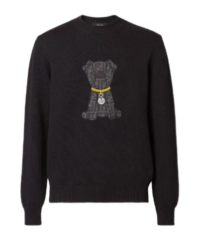 Fendi Ff Dog Jacquard Crewneck Sweatshirt In Black