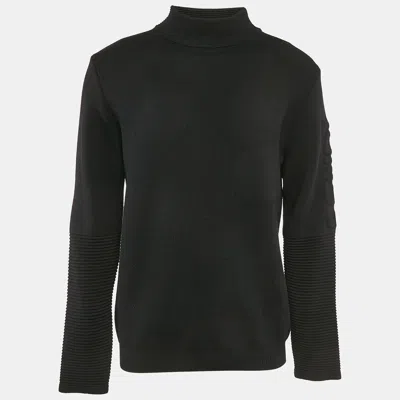 Pre-owned Fendi Black Wool Knit Mock Neck Pullover L