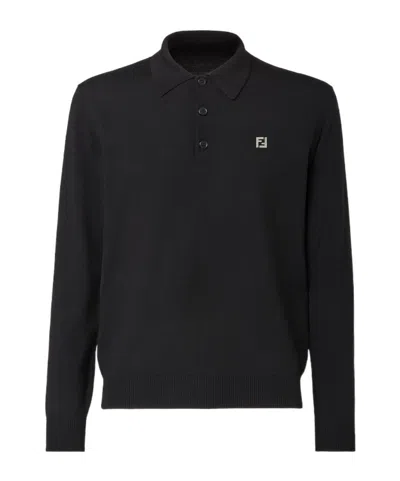 Fendi Black Wool Polo Shirt