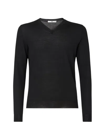 Fendi V-neck Virgin Wool Sweater With Contrasting Stitching In Black