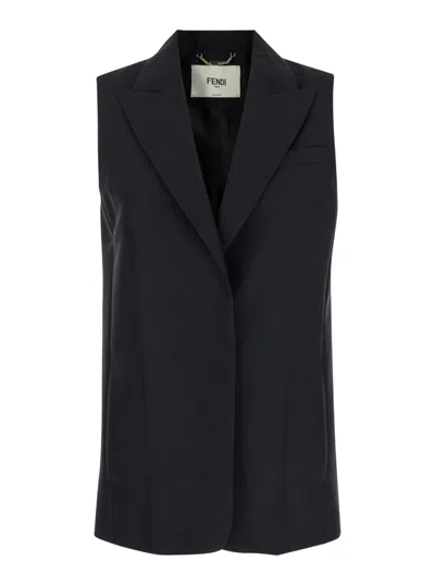 FENDI BLACK WOOL SINGLE-BREASTED VEST