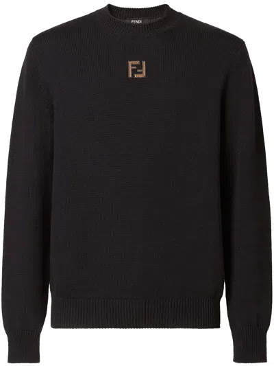 Fendi Men Black Wool Sweater In Blue