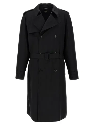 FENDI BLACK WOOL TRENCH COAT