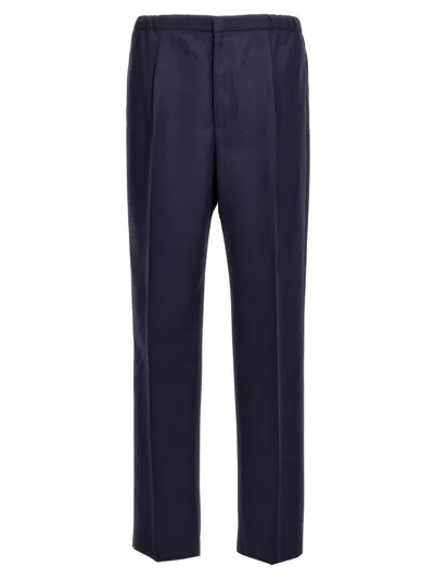 Fendi Black Wool Trousers With Elastic Waistband In Blue
