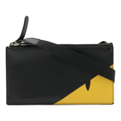 Pre-owned Fendi Black Yellow Leather Clutch Bag Pochette Shoulder Bag () In Multi