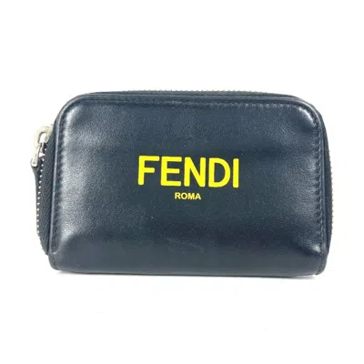 Pre-owned Fendi Black Yellow Leather Coin Purse/coin Case () In Black, Yellow