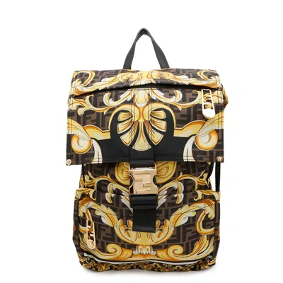 Pre-owned Fendi Black Yellow Nylon Backpack () In Multi