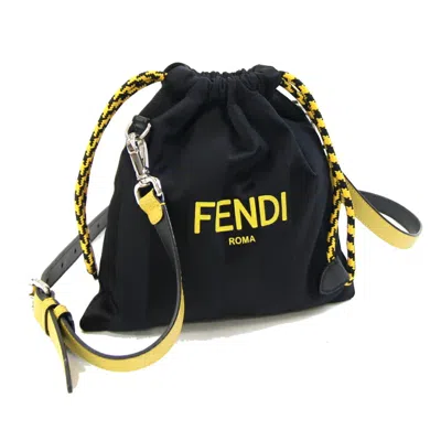 Pre-owned Fendi Black Yellow Nylon Canvas Leather Shoulder Bag () In Multi