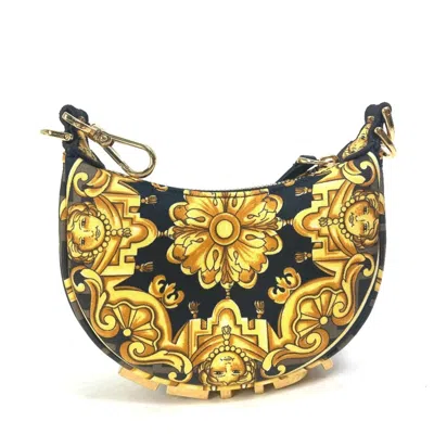 Pre-owned Fendi Black Yellow Nylon Leather Clutch Bag Handbag Pouch ()